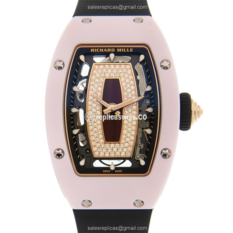Richard Mille RM07-01 Replica - Automatic - Ceramic Case - Black Dial - Black Rubber Strap - Premium Richard Mille Replica Watch - Front View
